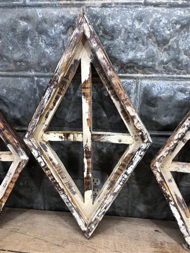 Set 3 Diamond Wood Window Frames, Distressed Farmhouse Decor, Antique Inspired D
