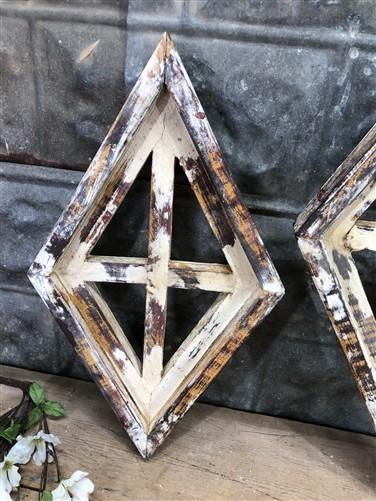 Set 3 Diamond Wood Window Frames, Distressed Farmhouse Decor, Antique Inspired D