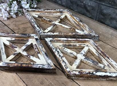 Set 3 Diamond Wood Window Frames, Distressed Farmhouse Decor, Antique Inspired D