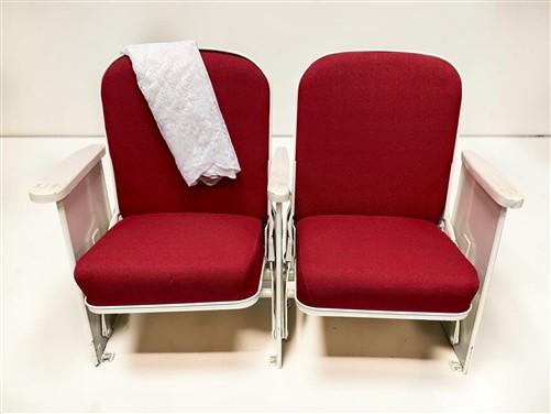 2 Theater Seats, Vintage Red Upholstered Tip-Up Cinema Auditorium Seating, A62