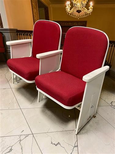 2 Theater Seats, Vintage Red Upholstered Tip-Up Cinema Auditorium Seating, A63