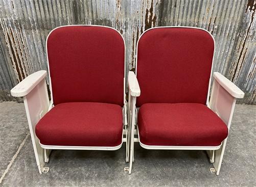 2 Theater Seats, Vintage Red Upholstered Tip-Up Cinema Auditorium Seating, A66