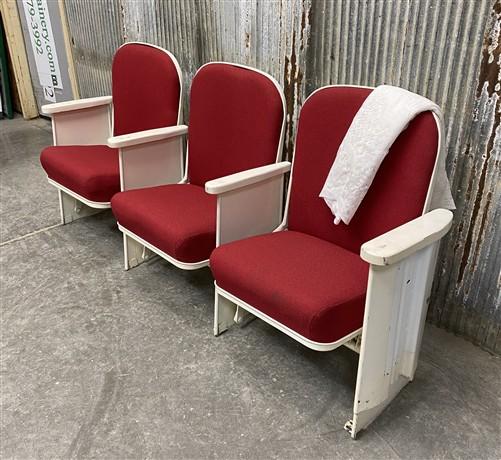 3 Theater Seats, Vintage Red Upholstered Tip-Up Cinema Auditorium Seating, A68