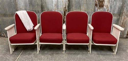 4 Theater Seats, Vintage Red Upholstered Tip-Up Cinema Auditorium Seating, A67