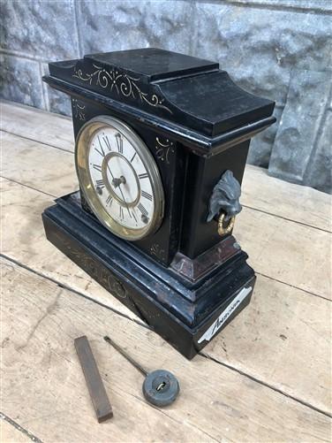 Ansonia Cast Iron Mantel Clock, Antique Wind Up Parlour Shelf Clock w/Pendulum