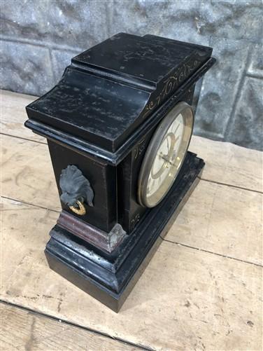 Ansonia Cast Iron Mantel Clock, Antique Wind Up Parlour Shelf Clock w/Pendulum
