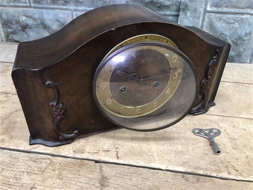 HAC Art Deco Mantel Clock, Vintage Hamburg American Shelf Clock, w/Pendulum Key