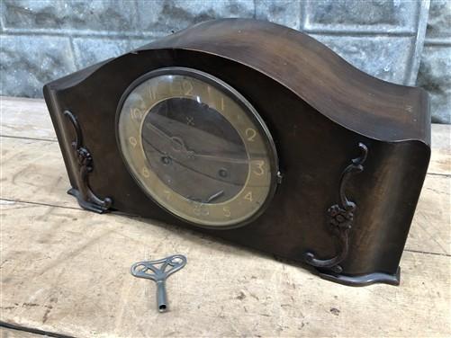 HAC Art Deco Mantel Clock, Vintage Hamburg American Shelf Clock, w/Pendulum Key