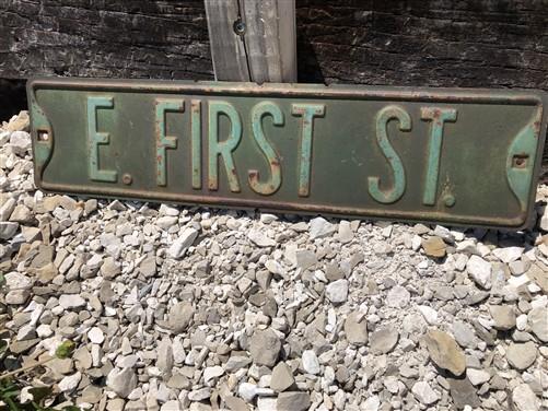 E First St Street Sign, Vintage Green Road Sign, 24x6 Metal Wall Sign Garage A
