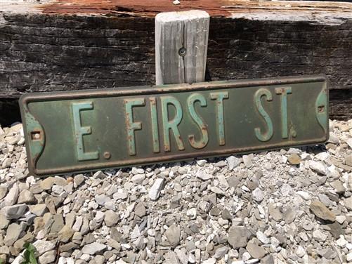 E First St Street Sign, Vintage Green Road Sign, 24x6 Metal Wall Sign Garage A