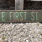 E First St Street Sign, Vintage Green Road Sign, 24x6 Metal Wall Sign Garage A