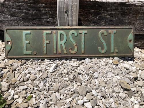 E First St Street Sign, Vintage Green Road Sign, 24x6 Metal Wall Sign Garage A