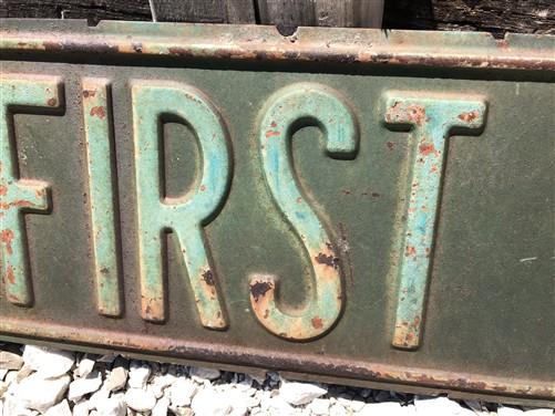 E First St Street Sign, Vintage Green Road Sign, 24x6 Metal Wall Sign Garage A