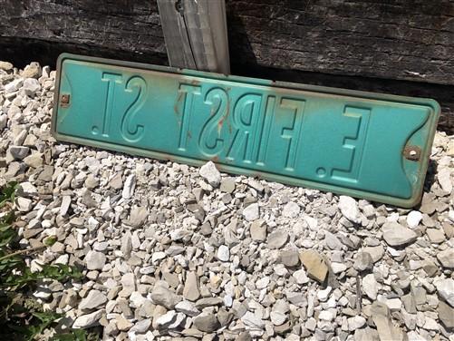 E First St Street Sign, Vintage Green Road Sign, 24x6 Metal Wall Sign Garage A