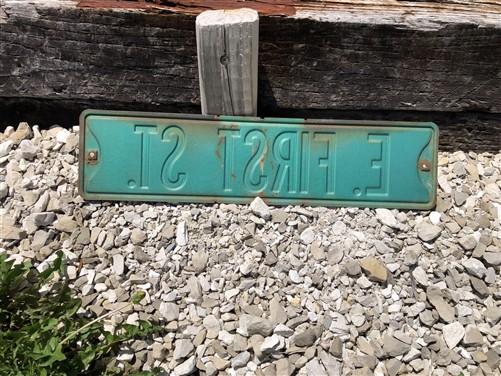 E First St Street Sign, Vintage Green Road Sign, 24x6 Metal Wall Sign Garage A