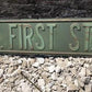 E First St Street Sign, Vintage Green Road Sign, 24x6 Metal Wall Sign Garage B