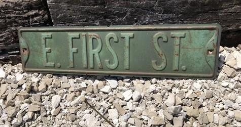 E First St Street Sign, Vintage Green Road Sign, 24x6 Metal Wall Sign Garage B