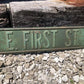 E First St Street Sign, Vintage Green Road Sign, 24x6 Metal Wall Sign Garage B