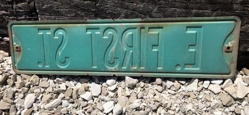 E First St Street Sign, Vintage Green Road Sign, 24x6 Metal Wall Sign Garage B