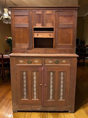 Walnut Kitchen Cupboard, Antique Cabinet, Primitive Pie Safe Jelly Cabinet Hutch