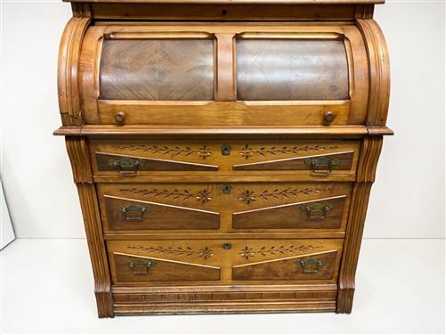 Antique Eastlake Secretary Desk, Bookcase, Cylinder Roll Top, Victorian Hutch