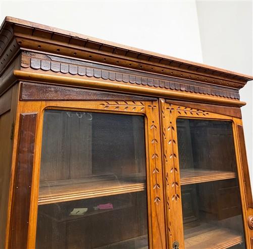 Antique Eastlake Secretary Desk, Bookcase, Cylinder Roll Top, Victorian Hutch