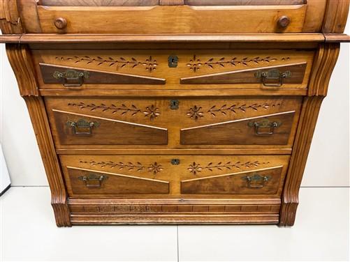 Antique Eastlake Secretary Desk, Bookcase, Cylinder Roll Top, Victorian Hutch