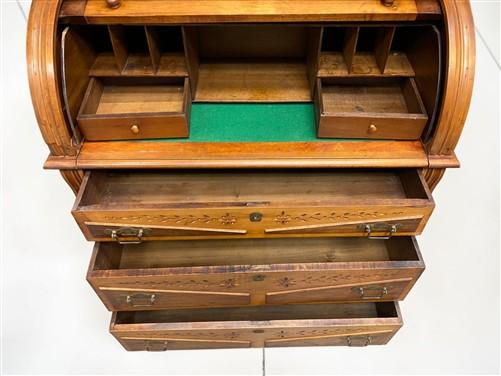 Antique Eastlake Secretary Desk, Bookcase, Cylinder Roll Top, Victorian Hutch