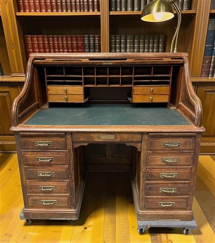 4'6" Tyler Desk Co. Roll Top Desk, Vintage Tambour Office Desk, Secretary Desk