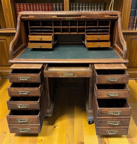 4'6" Tyler Desk Co. Roll Top Desk, Vintage Tambour Office Desk, Secretary Desk