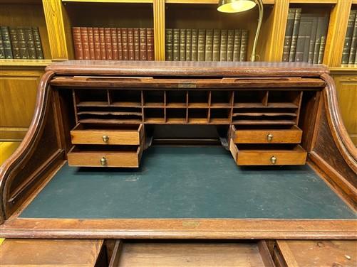 4'6" Tyler Desk Co. Roll Top Desk, Vintage Tambour Office Desk, Secretary Desk