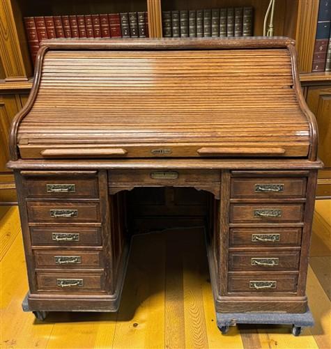 4'6" Tyler Desk Co. Roll Top Desk, Vintage Tambour Office Desk, Secretary Desk