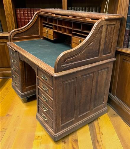 4'6" Tyler Desk Co. Roll Top Desk, Vintage Tambour Office Desk, Secretary Desk