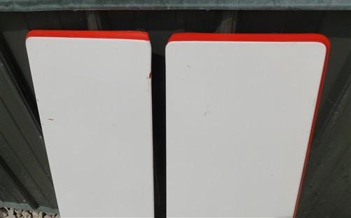 2 Red White Porcelain Table Top Panels (40x10) Vintage Kitchen Cupboard Hoosier
