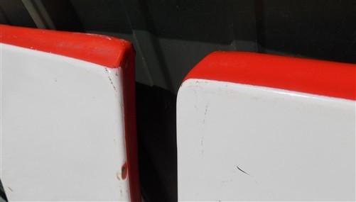 2 Red White Porcelain Table Top Panels (40x10) Vintage Kitchen Cupboard Hoosier