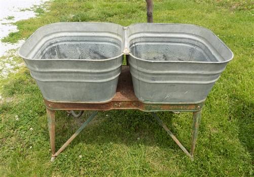 Wheeling Galvanized Double Wash Tub, Beer Cooler, Flower Pot Stand Bucket A30