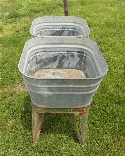 Wheeling Galvanized Double Wash Tub, Beer Cooler, Flower Pot Stand Bucket A30