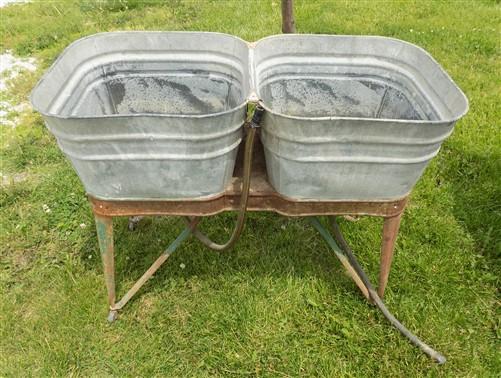 Wheeling Galvanized Double Wash Tub, Beer Cooler, Flower Pot Stand Bucket A30