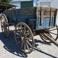Horse Drawn Farm Wagon, Vintage Blue Wood Hay Wagon, Steel Rim Wheels, Primitive