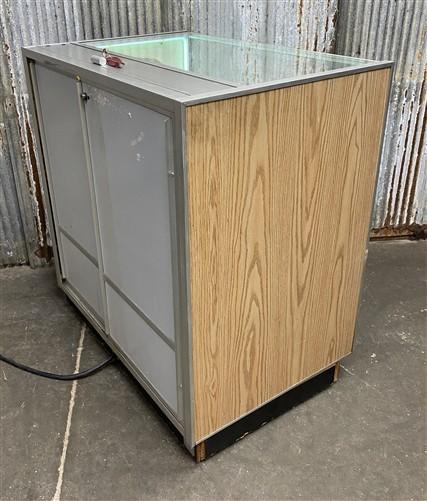 Rotating Glass Jewelry Display Case, Vintage Lighted Motorized Retail Counter, A