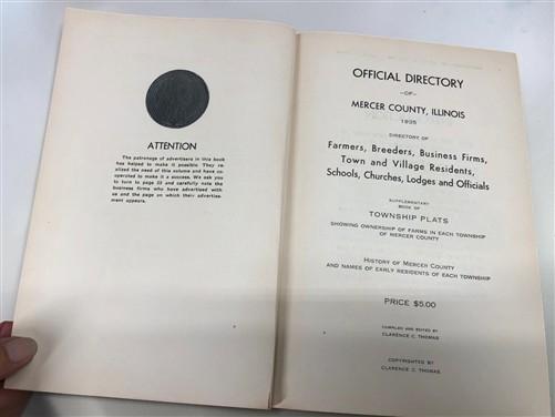 1935 Official Directory Mercer County Illinois, Township Plat Book History A