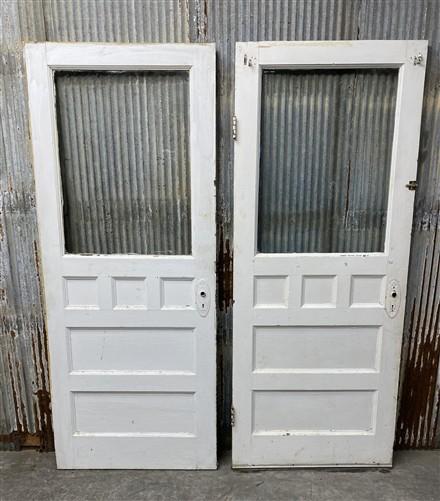 Pair of Vintage Craftsman Doors (31.5x78) Single Pane, Pine Exterior Entry Doors