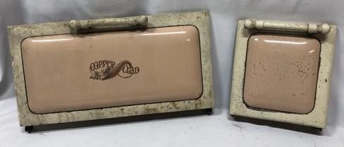 2 Copper Clad Stove Doors, Vintage Retro Porcelain Enamel Range Parts Repair b