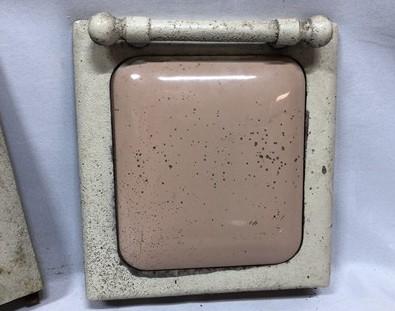 2 Copper Clad Stove Doors, Vintage Retro Porcelain Enamel Range Parts Repair b