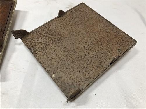 2 Copper Clad Stove Doors, Vintage Retro Porcelain Enamel Range Parts Repair b