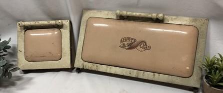 2 Copper Clad Stove Doors, Vintage Retro Porcelain Enamel Range Parts Repair A