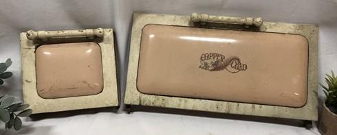 2 Copper Clad Stove Doors, Vintage Retro Porcelain Enamel Range Parts Repair A