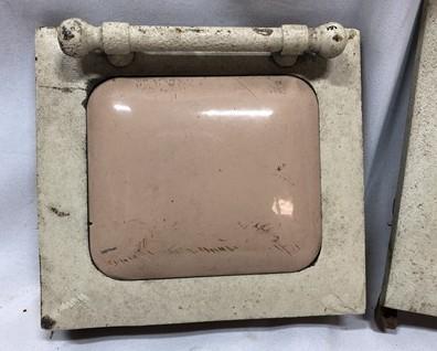 2 Copper Clad Stove Doors, Vintage Retro Porcelain Enamel Range Parts Repair A