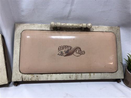 2 Copper Clad Stove Doors, Vintage Retro Porcelain Enamel Range Parts Repair A