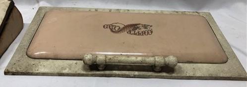 2 Copper Clad Stove Doors, Vintage Retro Porcelain Enamel Range Parts Repair A